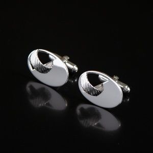 Modern Silver Tone Retro Cufflinks.